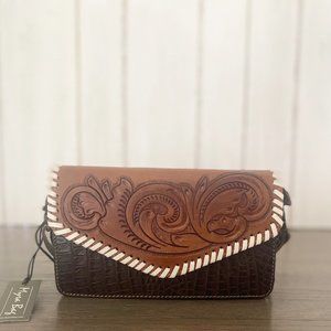 Myra Genuine Leather Hand Tooled Crossbody Wallet